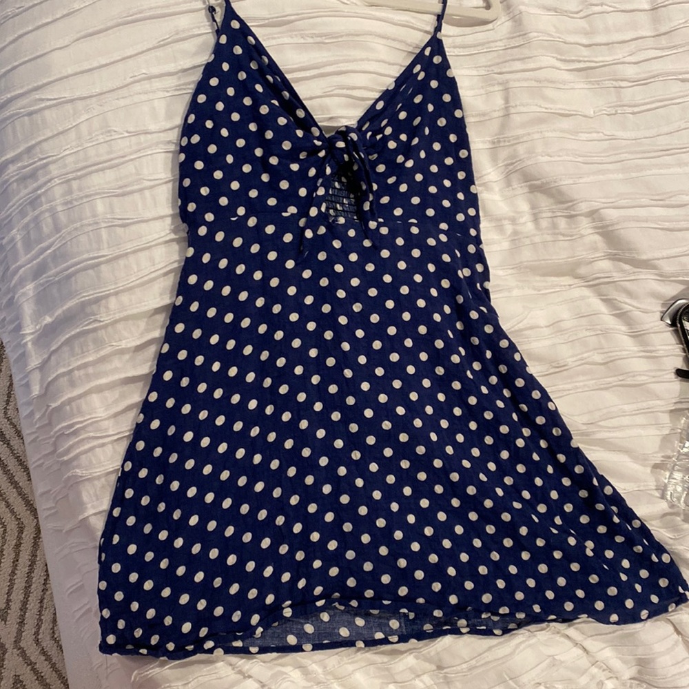 navy polka dot sun dress